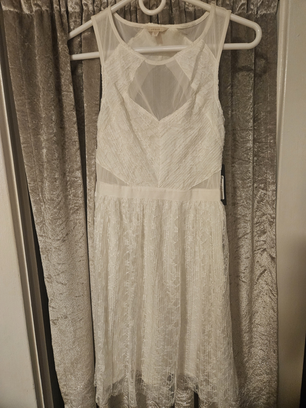 Guess White Backless Lace A-Line Dress